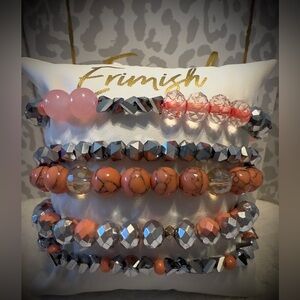 New ERIMISH Bracelets - 5 pc stack - Coral Pink & Silver